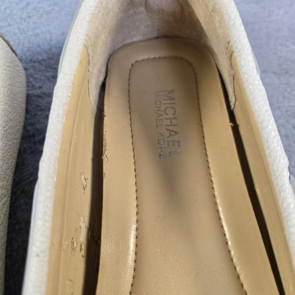Michael Kors Fulton Moccasin Flats Off White Leather Bow MK Logo Womens 7.5M